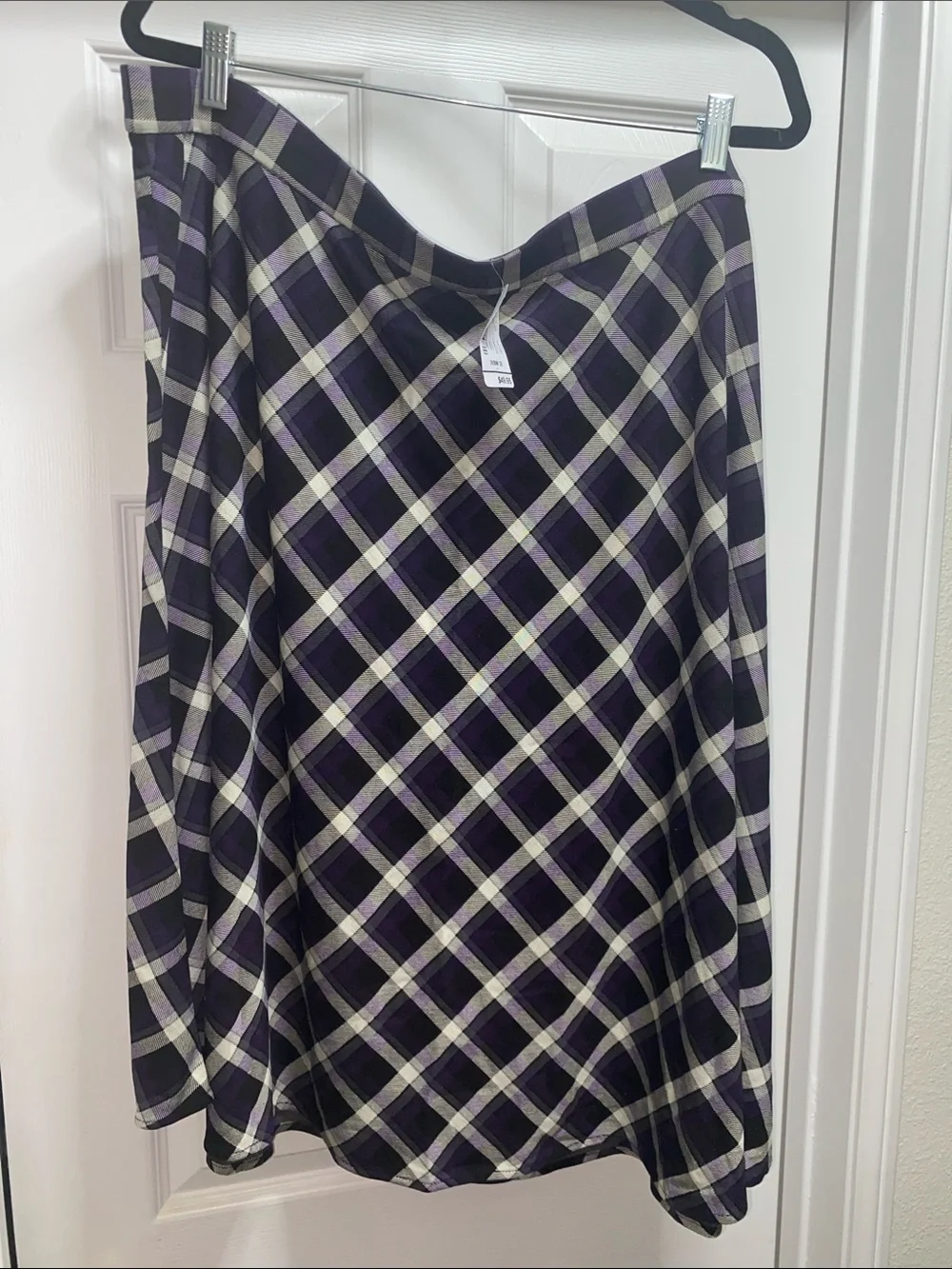 CJ Banks Black and Purple Plaid A-Line Skirt